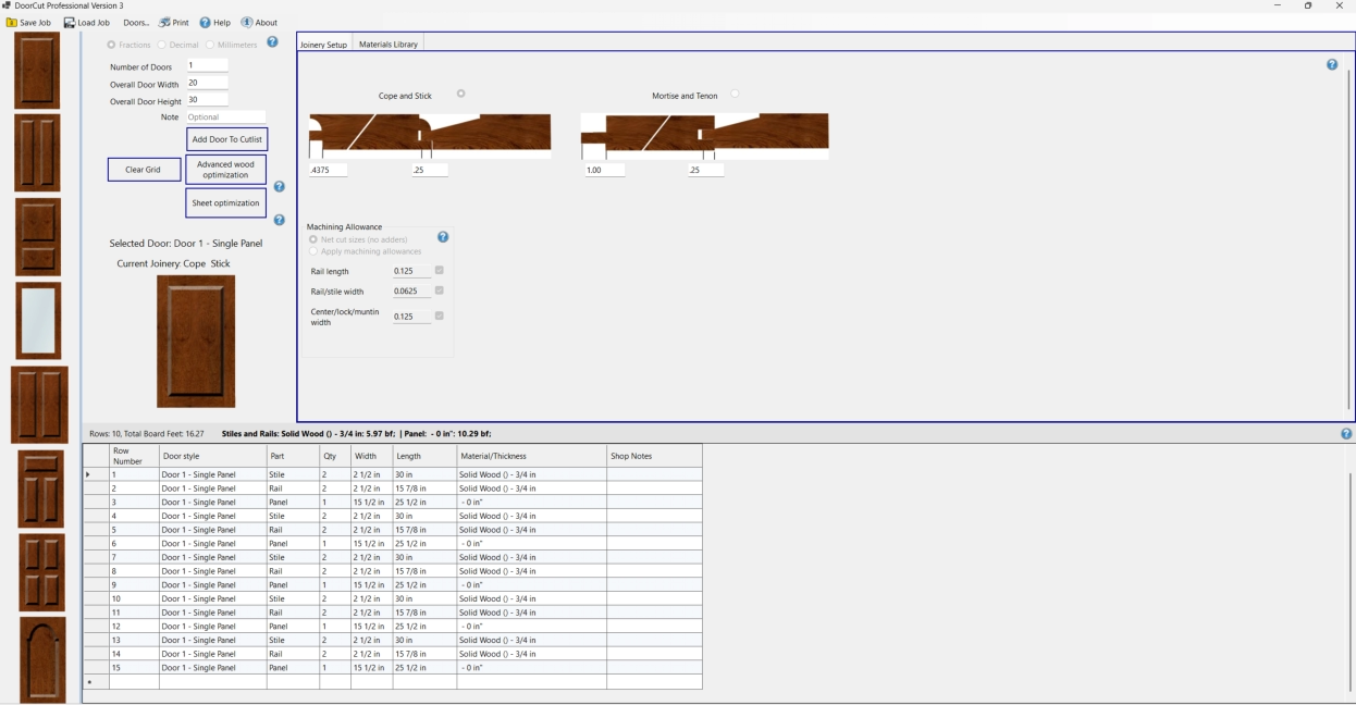 DoorCut — cabinet door layout and cut list screen